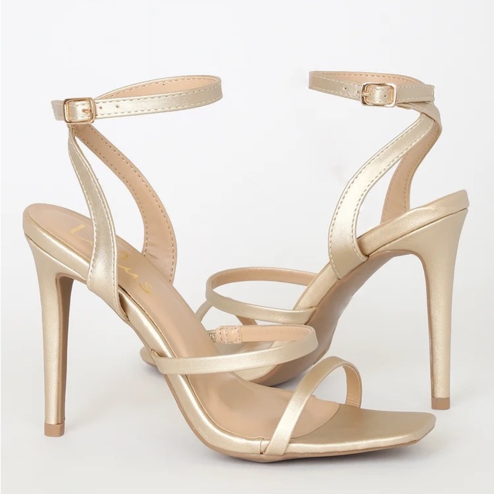 Leticiya Gold Ankle-Strap High Heel Sandals